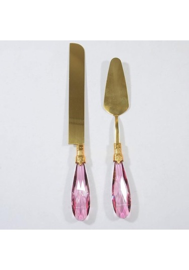 Diamond 2 Parça Pasta Servis Seti Pembe Altın