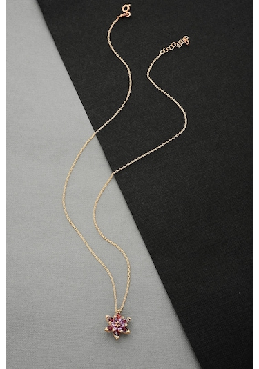 925 Ayar Gümüş Mor Lotus Çiçeği Kolye - N165701 Rose Gold