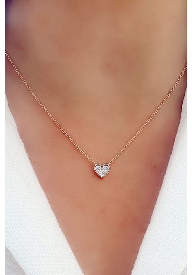 Swarovski Taşlı 925Ayar Gümüş Rose Tek Taş Kolye