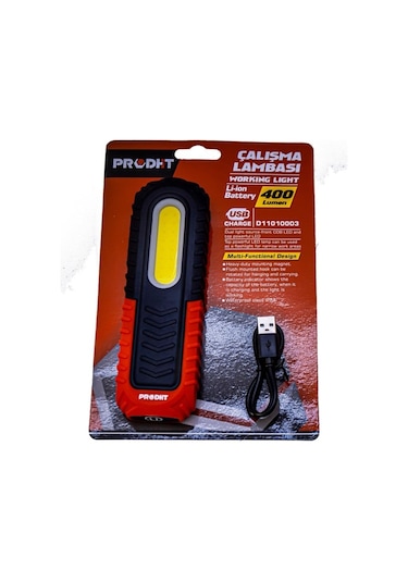 El Feneri Çalışma Lambası Ledli Mıknatıslı Askılı Şarjlı Fonksiyonlu 400 Lümen Siyah