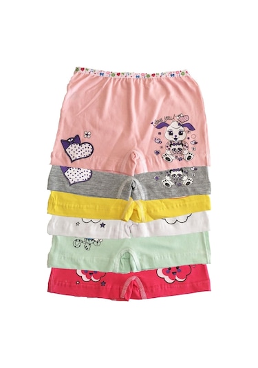 Tutku İç Giyim Kız Çocuk Renkli Likralı Pamuk Boxer Külot 6'lı Paket