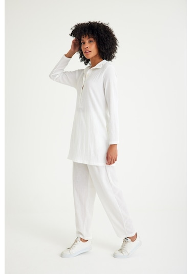 Barbora Günlük Rahat Baharlık Salaş Gömlek Yaka Elbise Bt405beyaz5 001