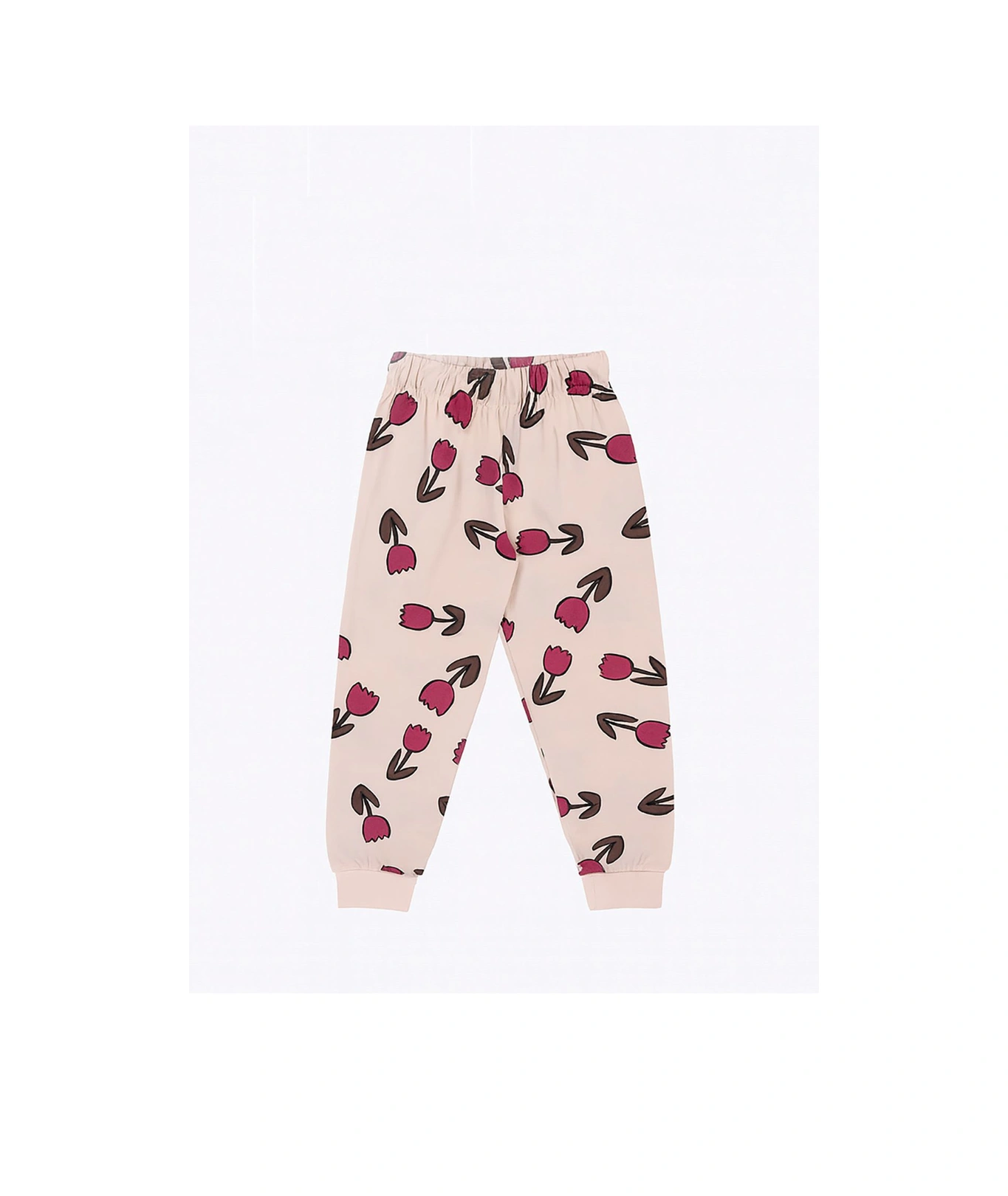 Lale Desenli Kız Çocuk Pijama Takımı Bej