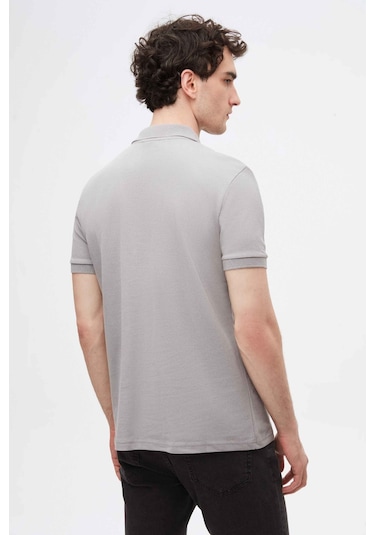 Ds Damat Regular Fit Gri Pike Dokulu %100 Pamuk Kıvrılmaz Polo Yaka Nakışlı T-Shirt 4HC14ORT51000 Gri