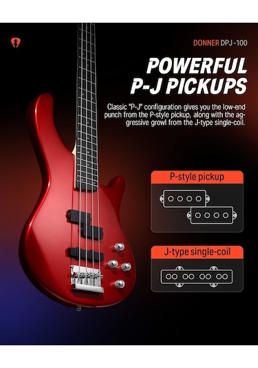Donner Dpj-100 Pj-style Bas Gitar Kırmızı