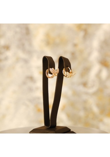 Lekka Design Kadın Kararmaz Çelik Lüks Zirkon Taşlı Yusufçuk Küpe Altın