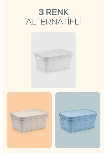 Vienev 4'lü Kapaklı 5 Litre Delikli Saklama Kutusu Bej Bej