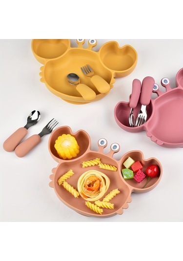 Çocuklar İçin Vantuzlu Sevimli Yengeç Şeklindeki Silikon Tepsi