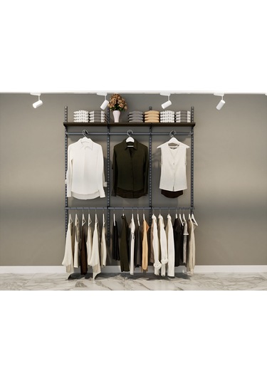 Üçlü Dekoratif Giyinme Odası Raf Sistemi & Duvara Monte Giyinme Odası Rafı Siyah - Beyaz