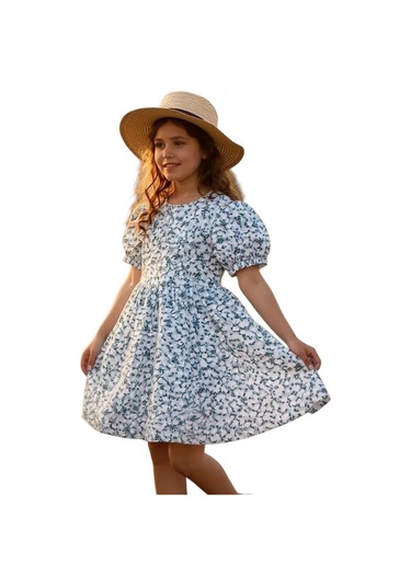 Çiçekli Kız Çocuk Elbise St08987 Yeşil