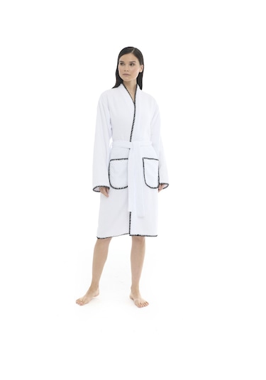 Athena Kimono Kadın Bornozu- Beyaz %100 Pamuk Beyaz