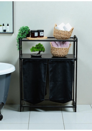Dekoratif Kirli Sepetli Banyo Dolabı 2 Raflı 2 Bölmeli Çamaşır Sepeti Banyo Düzenleyici Organizer Siyah Dekoratif Kirli Sepetli Banyo Dolabı 2 Raflı 2 Bölmeli Çamaşır Sepeti Banyo Düzenleyici Organizer Siyah