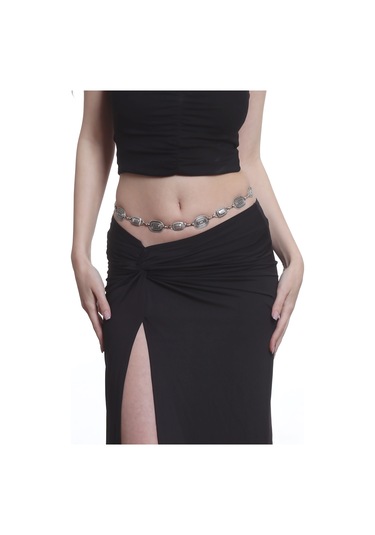 Labalaba Kadın Antik Gümüş Kaplama Geometrik Formlu Ayarlanabilir Bel Zinciri, Bel Kolyesi Antik Gümüş