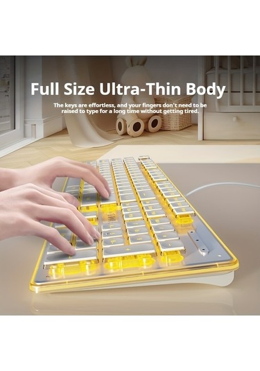 Fastbuy Erkenok Mekanik Oyun Klavyesi Sessiz Düğmeli Turuncu Arkadan Aydınlatmalı Usb Kablolu