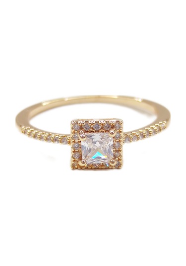 Xupıng Taşlı Mini Kare Yüzük - 7 Beyaz