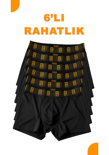 Maksfd Erkek 6 Lı Pamuklu Boxer Set Rahat Ve Esnek İç Giyim Erkek Boxer- Brros Modeli Siyah