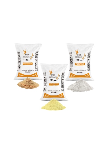 İpek Değirmen Doğal Yeşil Mercimek Un + Kırmızı Mercimek Unu + Pirinç Unu 3 x 5 KG