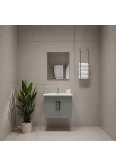 Creavit D20 Banyo Dolabı Seti Çekmeceli 80 Cm Gri