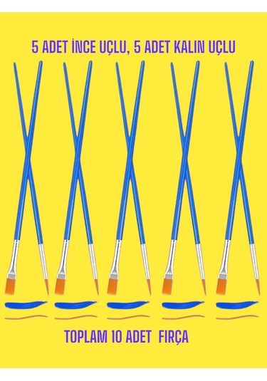 Resim Fırçası Seti 10'lu, 5 İnce Uçlu, 5 Kalın Uçlu Fırça, Sulubo