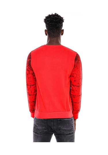 Wessi Kırmızı Baskılı Bisiklet Yaka Sweatshirt Kırmızı