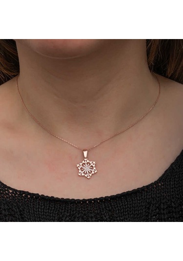 925 Ayar Gümüş Rose Kar Tanesi Kadın Kolye Gümüş