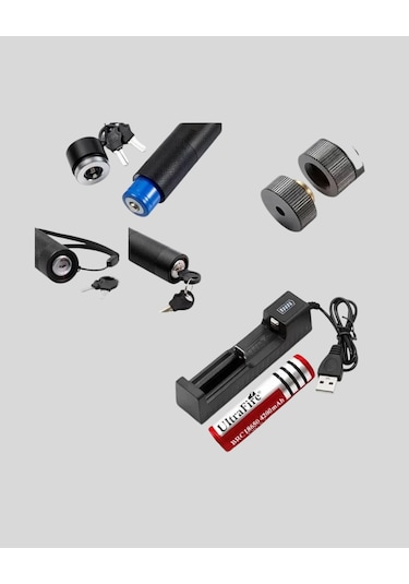 Uzun Mesafe Görünürlüklü Yeşil Lazer Pointer Şarjlı Çok Renkli