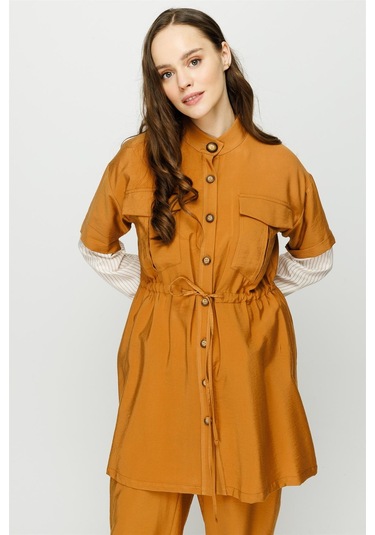 Viskon Kumaş Safari Ceket Pantolon Takım Taba-taba Taba