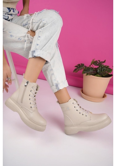 Muggo Lucinda Garantili Kalın Taban Fermuarlı Bağcıklı Kadın Postal Bot 001