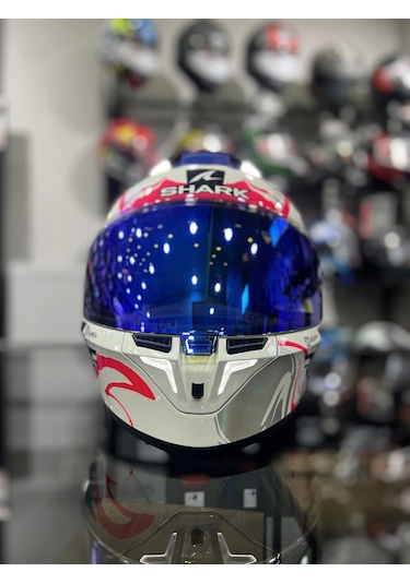 +1 Mavi Vizör + Shark Skwal İ3 Zarco Gp Ledli Kapalı Kask Beyaz - Mavi
