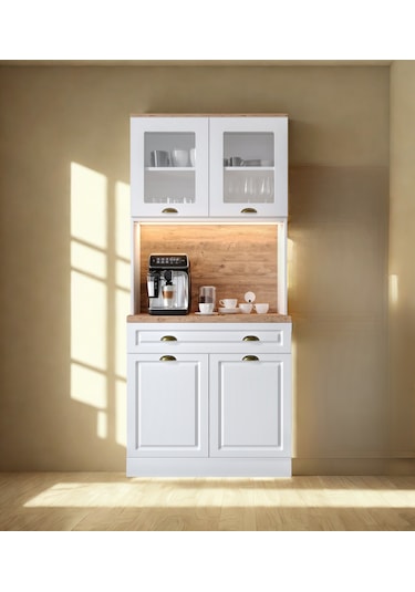Handy Mini 93 Cm Kahve Köşesi & Çok Amaçlı Mutfak Dolabı Ceviz - Beyaz