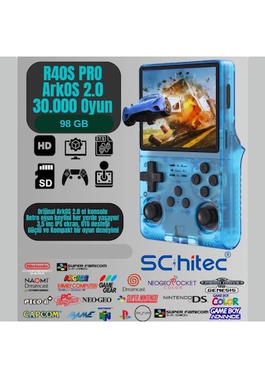Schitec Retro Arcade R40s Pro Taşınabilir El Atari Konsolu 30.000 Oyunlu 98gb Mavi