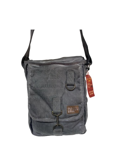 Vintage Salaş Kaliteli Unisex Taşlanmış Kumaş Okul Gezi Postacı Çantası 27x33cm GRİ