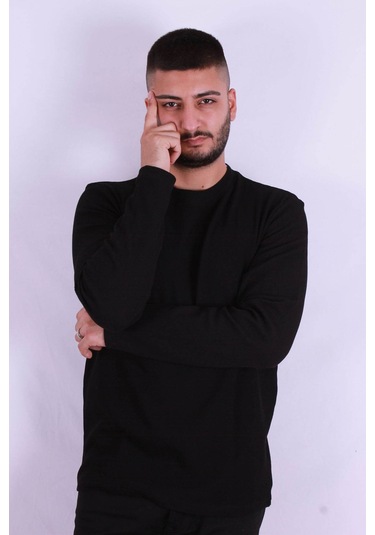 Trender O Yaka Waffle Siyah Erkek Sweatshirt 5073-2 Siyah