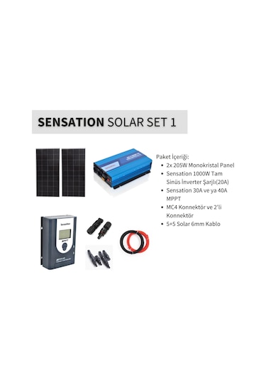 Sensation Solar Set Paket 1 Karavan,bağ Evi Monokristal Güneş Paneli-mppt-inverter Tam Sinüs Şarjlı