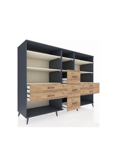 Kronos Dolap 8 Raflı 7 Çekmeceli 220x59x163 Antrasit-aytaşı/çam Antrasit-aytaşı/çam