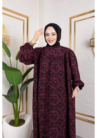 Nevayla Moda Robalı Desenli Viskon Elbise - Gül Kurusu / E0126 Gül Kurusu