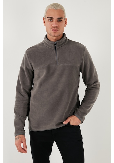 Buratti Regular Fit Anti-Pilling Tüylenme Yapmayan Dik Yaka Kalın Kışlık Şardonlu Erkek Polar 5896700 Antrasit