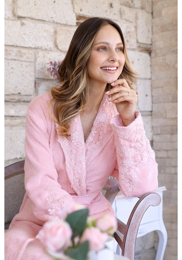 Özdilek Wedding Terlikli Aile Bornoz Seti Takımı Gri/Pudra