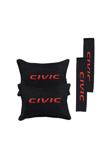 Kırmızı Civic Nakışlı Otomind Boyun Yastığı Seti