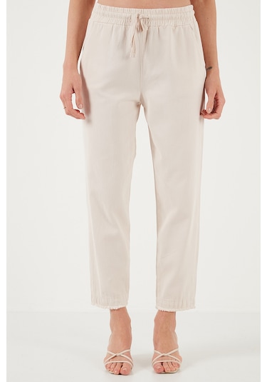 Lela Pamuklu Normal Bel Regular Fit Düz Paça Bayan Pantolon 668Yp42282S4 Taş