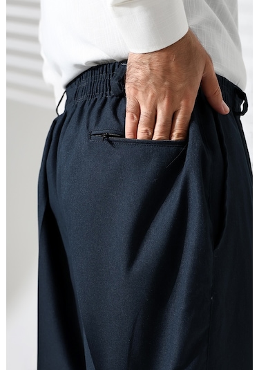 Erkek Beli Lastikli Cepli Hac Ve Umre Kışlık Yün Efektli Şalvar Pantolon - Yeşil İsr Yeşil