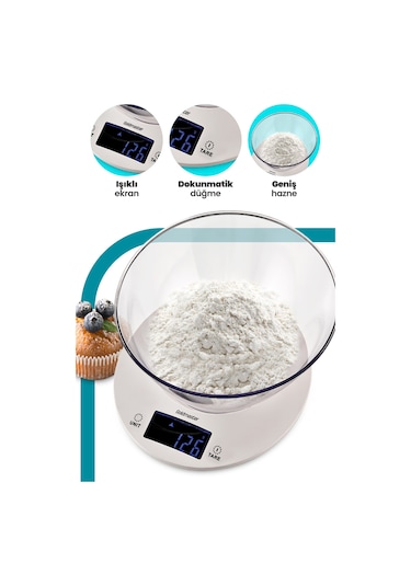 Goldmaster Menekşe Geniş Led Ekranlı Dokunmatik Dijital Hassas 1Gr-5Kg Mutfak Tartısı Terazisi