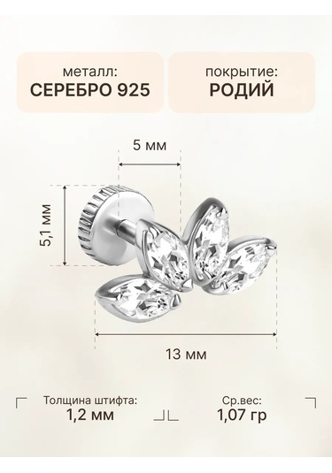 Zoloto Russkih 925 Ayar Gümüş Sünger Taşlı Helix Labret Küpe Piercingi 141393194 Gri