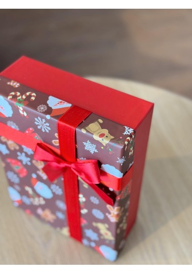 Yılbaşı Temalı 3 Lü Dekoratif Fiyonklu Hediye Kutusu Kahverengi Orta-büyük Boy 35x25x13 Cm