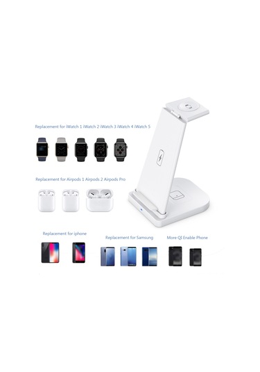 Qingmipy "3'lü Hızlı Kablosuz Şarj Standı - İphone, Samsung, İwatch Ve Airpods İçin Qi Uyumlu"