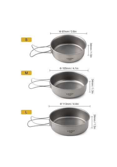 Açık Kamp Yürüyüş Pikniği İçin Katlanabilir Kulplu Ultralight Titanyum Yemek Kasesi Tavası 3pcs Gri