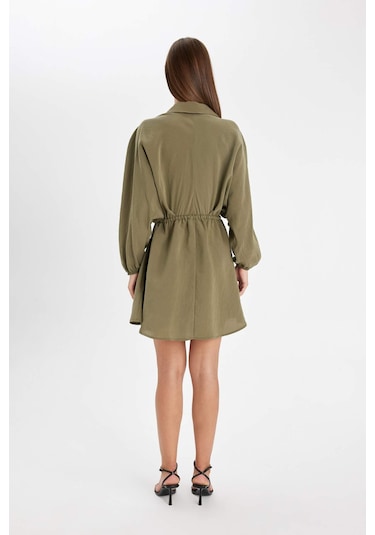 DeFacto Gömlek Yaka Beli Büzgülü Bağcıklı Basic Düz Modal Yarasa Kollu Mini Elbise C4472AX24AUKH21 DeFacto Gömlek Yaka Beli Büzgülü Bağcıklı Basic Düz Modal Yarasa Kollu Mini Elbise C4472AX24AUKH21