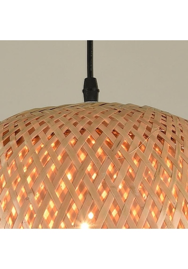 Konesam Doğal Bambu Avize - 30cm Led Aydınlatma, Siyah Tabanlı, Restoran Ve Ev Dekoru Haki