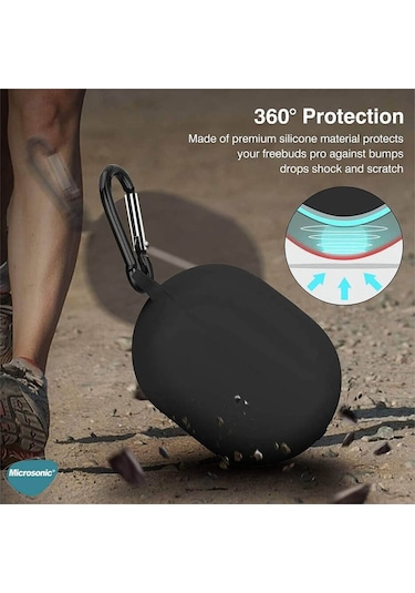 Koodmax Huawei Freebuds Pro Uyumlu Silikon Kılıf + Metal Kopça - Siyah