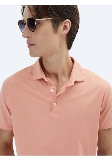 Kip Somon Düz Polo Yaka %100 Pamuk T-shirt Somon